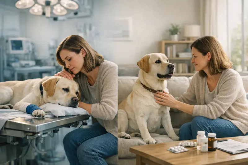 Ein Hund wird beim Tierarzt untersucht, um die Unterschiede zwischen OP- und Krankenversicherung zu verstehen.