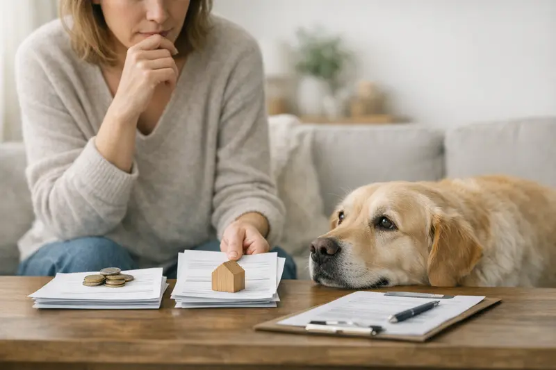 Selbstbeteiligung in der Tierkrankenversicherung Ein Hundebesitzer betrachtet die Versicherungsbedingungen für eine Tierkrankenschutzversicherung mit Fokus auf Selbstbeteiligung.