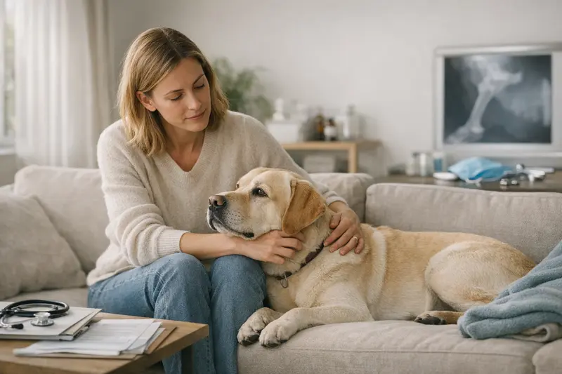 Hund beim Tierarzt für Versicherungsberatung Ein glücklicher Hund, der beim Tierarzt untersucht wird, um die Vor- und Nachteile von OP-Versicherung und Krankenversicherung zu verstehen.