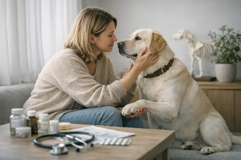Hund bei Vorsorgeuntersuchung Glücklicher Hund beim Tierarzt zur Vorsorgeuntersuchung.