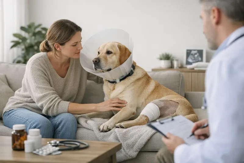 Vor- und Nachbehandlung bei Hunde-OPs Hund beim Tierarzt zur OP-Vorbereitung, wichtig für die Krankenversicherung