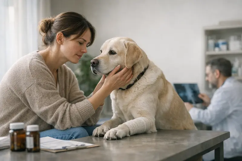 Vorerkrankungen und Hundeversicherung Hund beim Tierarzt, der eine Untersuchung zu einer Vorerkrankung vornimmt.