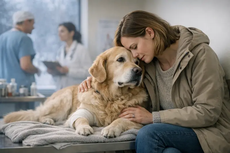 Tierarztbesuch im Winter für Hunde Hund beim Tierarzt zur Untersuchung während des Winters.