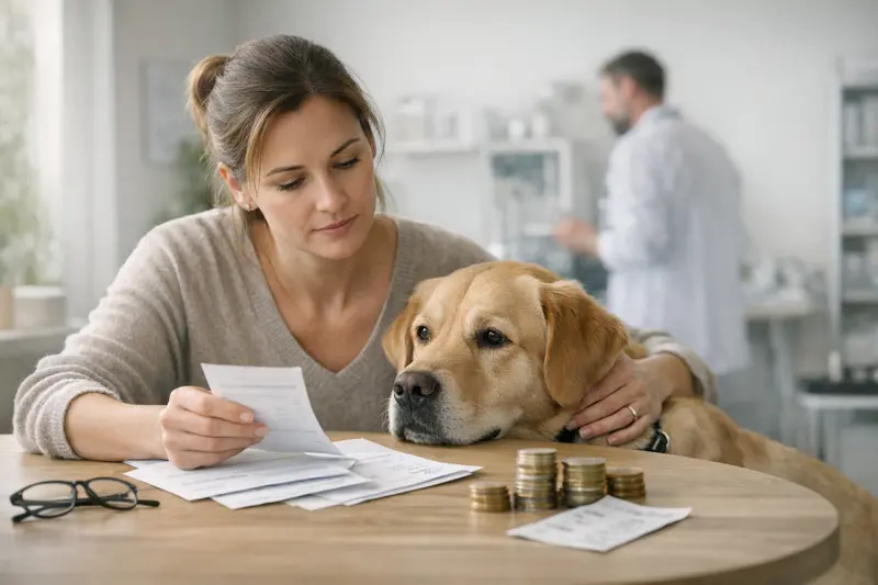 Hundeversicherung und Selbstbeteiligung Ein Hund bei einer tierärztlichen Untersuchung, die die Kosten und Selbstbeteiligung einer Hundeversicherung veranschaulicht.