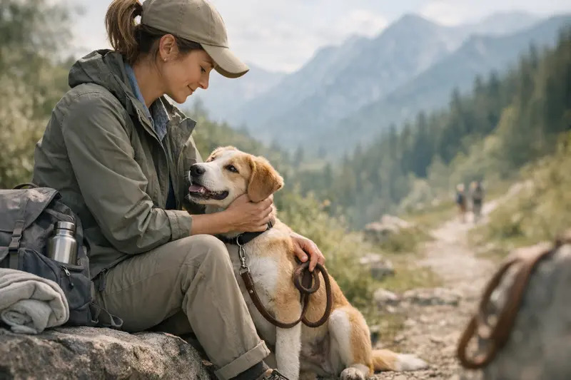 Hundewanderung Gesundheit und Versicherung Gesunder Hund genießt die Natur während einer Wanderung.