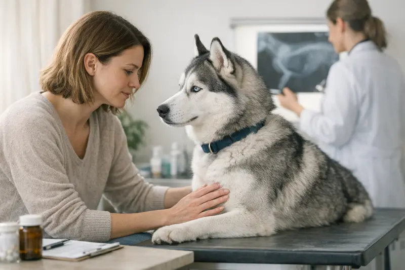 Husky Gesundheit und OP-Schutz Husky liegt entspannt auf einer Wiese, symbolisiert Gesundheit und Absicherung bei OP-Kosten.