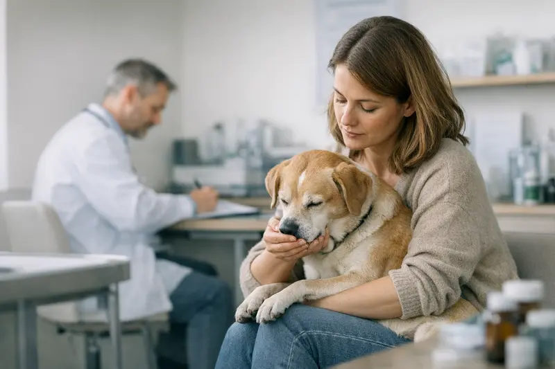 Tierarztuntersuchung Hund Husten Ein Hund beim Tierarzt untersucht wegen Husten