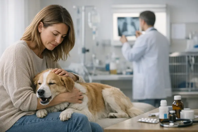 Hund beim Tierarzt zur Untersuchung aufgrund von Husten