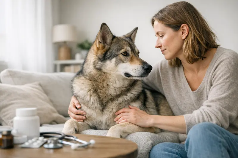Tierärztliche Behandlung eines Hybridhundes Hybridhund erhält tierärztliche Versorgung für anstehende Operation.
