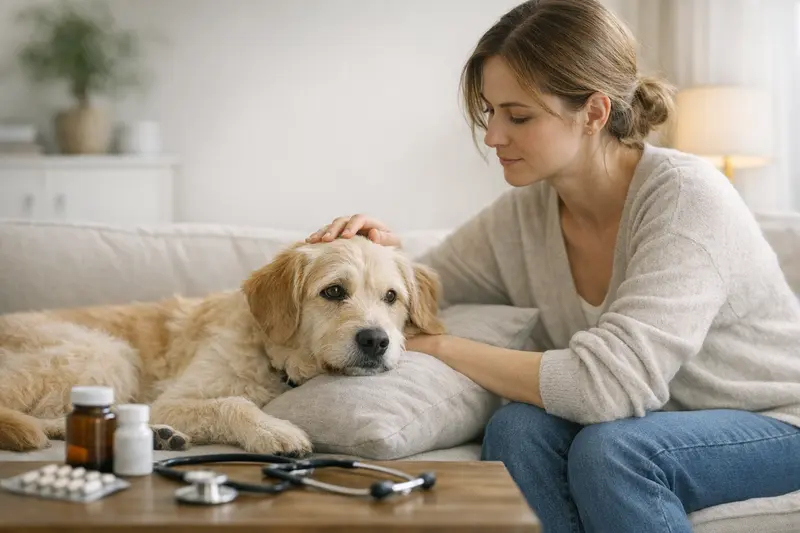 Hybridhund mit Tierarzt bei einer Untersuchung zur Gesundheitsbewertung
