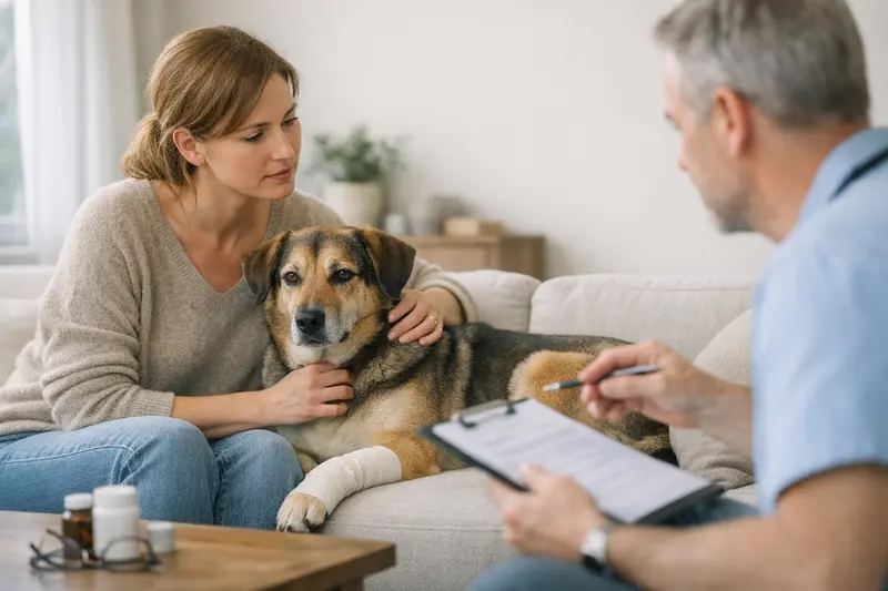 Hundegesundheit und Vorerkrankungen Ein Hund beim Tierarzt, der auf Vorerkrankungen untersucht wird.