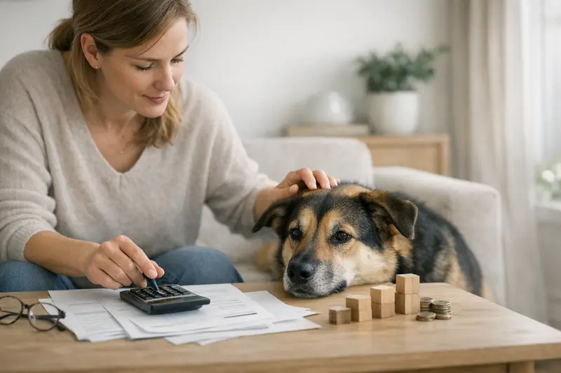 Ein Hund mit einem Tierarzt, der eine Untersuchung durchführt und die möglichen Versicherungsoptionen erläutert.