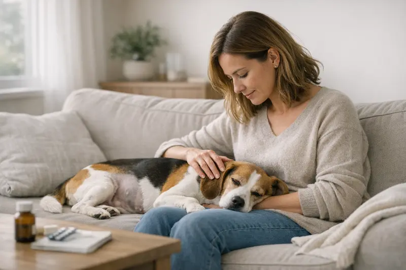 Ein gesunder Hund beim Tierarzt, der auf IBD untersucht wird.