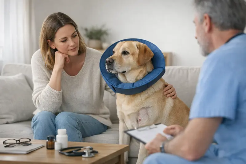 Ein Hund beim Tierarzt, der seine Gesundheit überprüft wird.