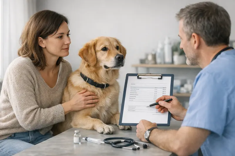 Impfung Hund Kosten Erklärung Tierarzt untersucht Hund und erklärt Impfkosten