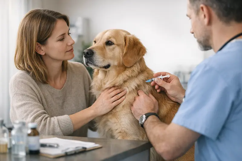Impfungen für Hunde beim Tierarzt Ein Welpe bekommt beim Tierarzt eine Impfung zur Grundimmunisierung.