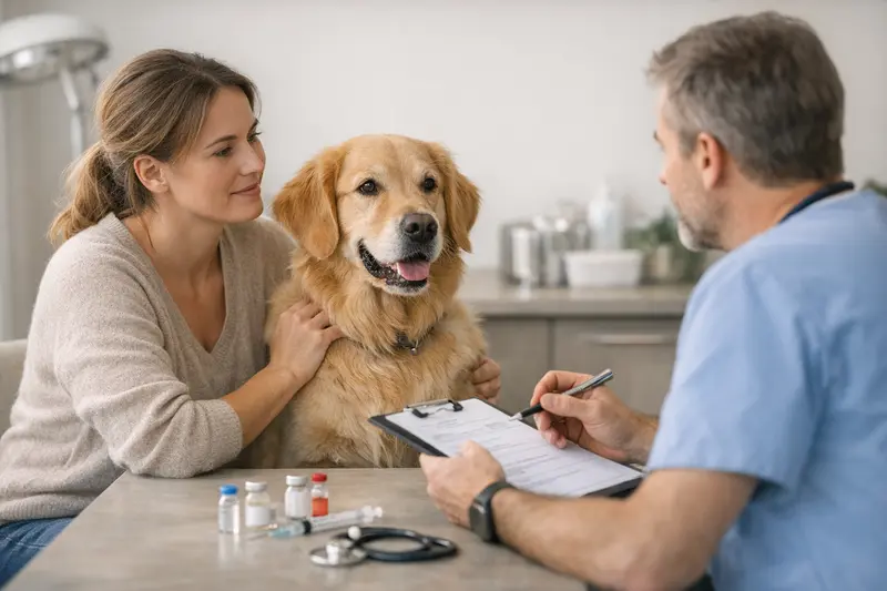 Hundeimpfung beim Tierarzt Eine Hündin erhält beim Tierarzt eine Impfung zur Gesundheitsvorsorge.
