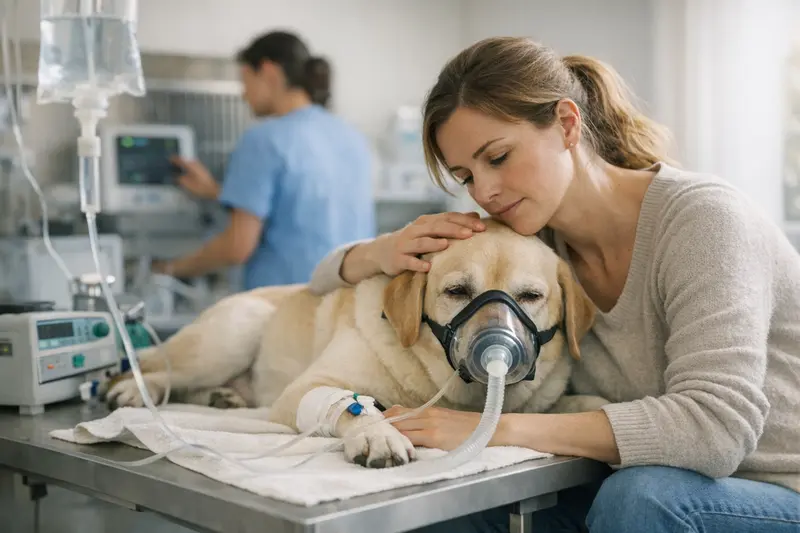 Ein Hund erhält nach einem Insektenstich tierärztliche Behandlung.