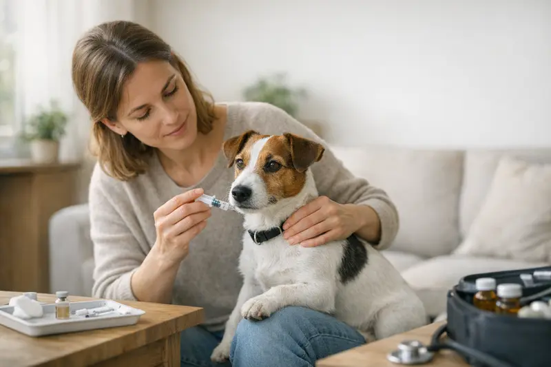 Ein Jack Russell Terrier beim Tierarzt zur Impfung