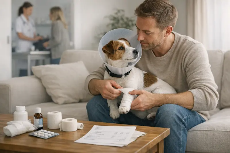 Jack Russell Terrier beim Tierarzt Ein Jack Russell Terrier beim Tierarzt, die ihn umfassend untersucht, um die richtige Versicherung zu wählen.