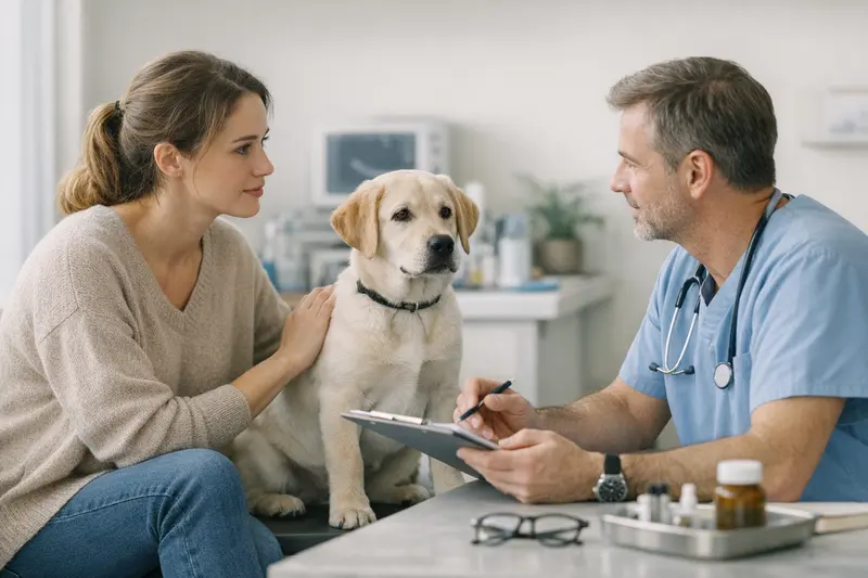 Junger Hund beim Tierarzt zur Gesundheitsuntersuchung