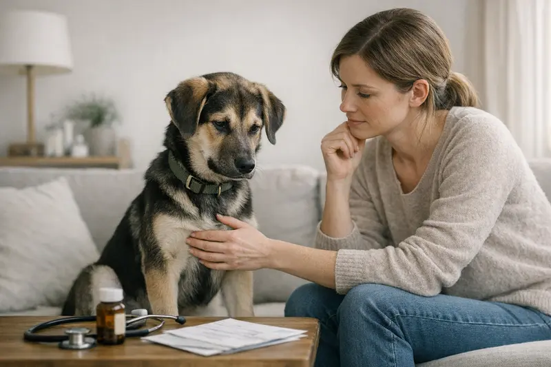 Ein junger Hund beim Tierarzt, der auf eine OP-Absicherung vorbereitet wird.