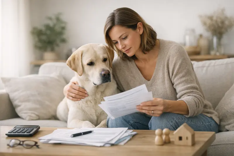 Tierarztberatung zur Hundevericherung Ein Hund wird von einem Tierarzt untersucht, während eine Besitzerin Fragen zur Versicherung stellt.