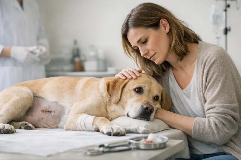 Risiken bei der Kastration des Hundes Ein Hund, der nach einer Kastration bei seinem Tierarzt untersucht wird.