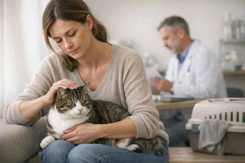 Katzengesundheit und Versicherungsabschluss Eine gesunde Katze beim Tierarzt, die frühzeitig vor möglichen gesundheitlichen Problemen geschützt wird.