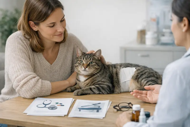 Gesunde Katze bei Tierarzt Eine glückliche Katze beim Tierarzt zur Gesundheitsuntersuchung