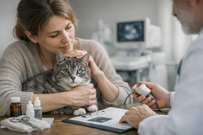 Tierarztbesuch bei Katarakt-Verdacht Tierarzt kann wichtige Diagnosen bei Katarakt-Verdacht bei Katzen stellen.