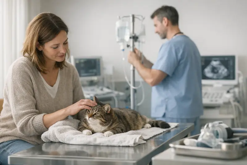 Tierarztkosten für Katzenuntersuchungen Tierärztliche Untersuchung einer Katze mit Laboruntersuchungen und Bildgebung.