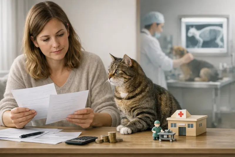 Tierarztbesuch Katze Eine Katze bei der Untersuchung beim Tierarzt, um die Bedeutung von Erstattungssatz und Selbstbeteiligung in einer Versicherung zu verdeutlichen.