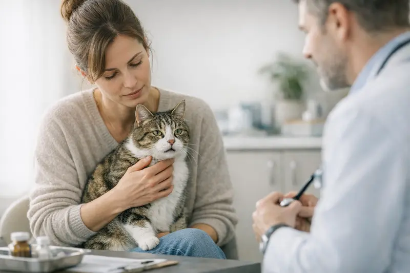 Tierarztbesuch Katze und ihre Atemwegsgesundheit Eine Katze wird beim Tierarzt untersucht, was die Bedeutung der Gesundheitsabsicherung für Katzenhalter verdeutlicht.