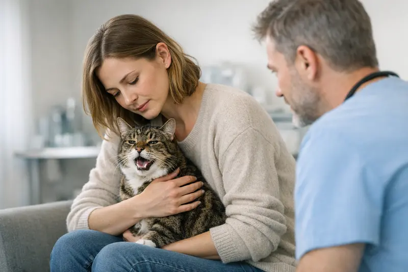 Atemwegssymptome bei Katzen als Notfall Eine Katze mit Atemproblemen auf einem Tierarztbesuch.