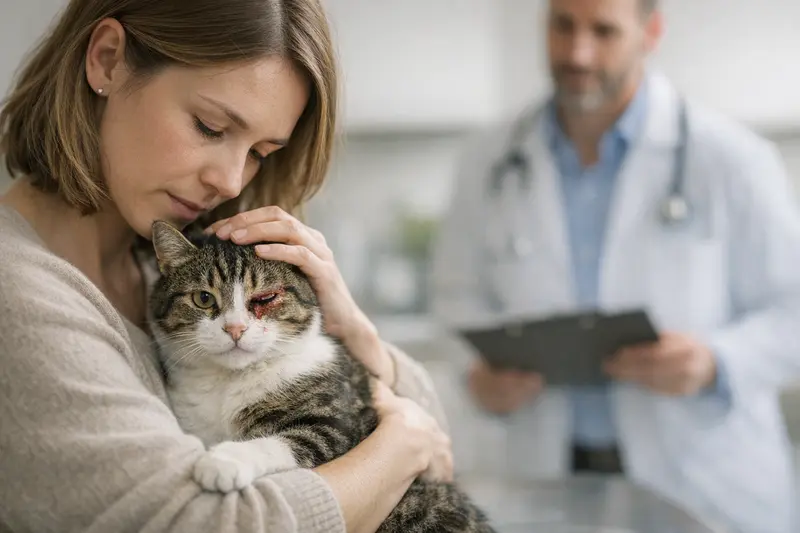 Katzengesicht mit geschloßenem Auge, ein Alarmzeichen für eine mögliche Augenentzündung.
