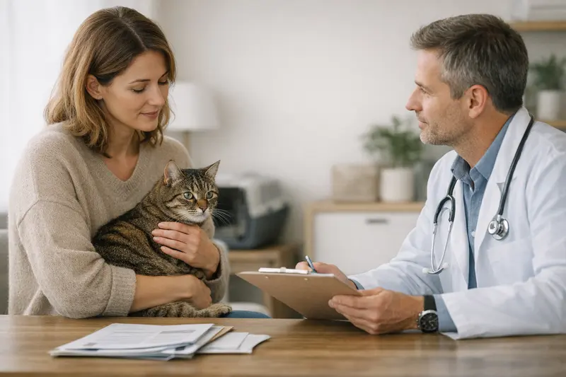 Vorerkrankungen bei adoptierten Katzen Tierarzt untersucht adoptierten Kater auf Vorerkrankungen.