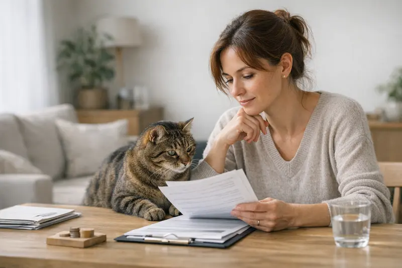Wichtige Tarifpunkte für Katzenversicherungen Eine Katze mit medizinischen Unterlagen, die für eine Versicherung in Betracht gezogen wird.