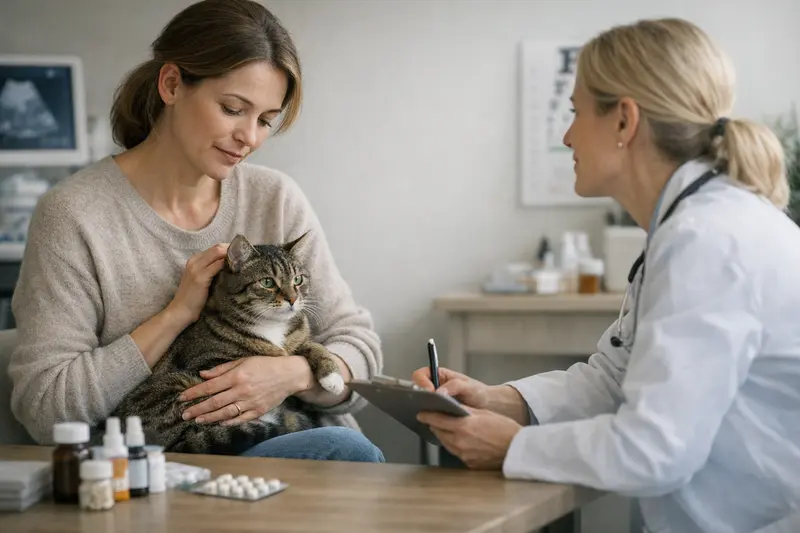 Eine Katze erhält eine Untersuchung beim Tierarzt, um die Wichtigkeit von Tierkrankenversicherungen zu verdeutlichen.