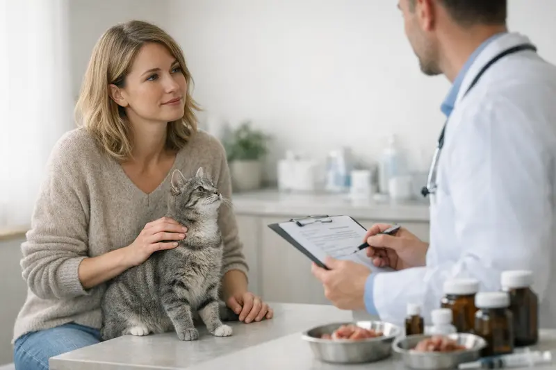 BARF-Ernährung für Katzen Eine Katze frisst frisches BARF-Futter, was für ihre Gesundheit wichtig ist.