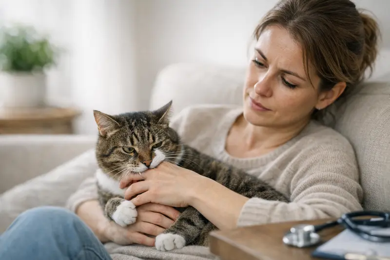 Katzenverhalten: Beißen verstehen Eine Katze beißt vorsichtig in die Hand ihres Halters, was oft durch Überreizung oder Missverständnisse erklärt werden kann.
