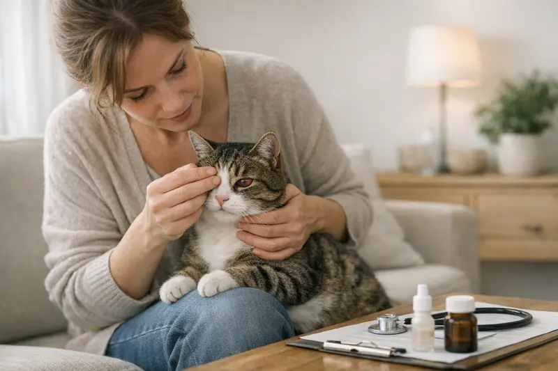 Augenuntersuchung einer Katze für den Versicherungsschutz Eine Katze mit einer Augenuntersuchung beim Tierarzt, wichtig für die Versicherung.
