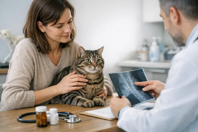 Unterschied zwischen OP-Versicherung und Krankenversicherung für Katzen Eine Katze beim Tierarzt, symbolisiert die Unterschiede zwischen OP-Versicherung und Krankenversicherung.