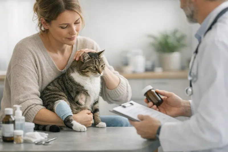 Tierarztkosten nach Amputation einer Katze Tierarzt untersucht Katze nach Amputation, um die gesundheitliche Situation zu klären.
