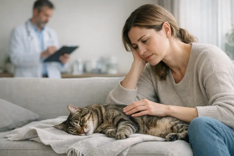 Katze bei Anfall – Epilepsie verstehen Eine Katze, die aufmerksam ist und bei einem Anfall beobachtet wird, als Beispiel für Epilepsie.