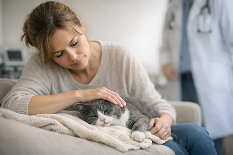 Katzendoktor untersucht eine Katze mit Anfall im Notdienst.