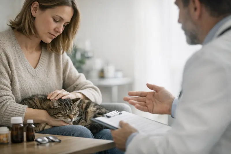 Katzenversicherung und Vorerkrankungen Katzengesundheit im Fokus: Ein Tierarzt berät zur Katzenversicherung bei Vorerkrankungen.