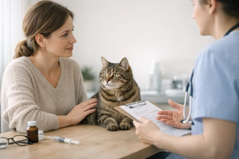 Vorsorgeuntersuchung für Katzen Eine Katze beim Tierarzt für eine Vorsorgeuntersuchung