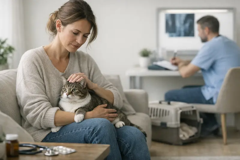 Katzenuntersuchung und Vorsorgeleistungen Eine Katze bei einer tierärztlichen Untersuchung, die die Wichtigkeit von Vorsorgeleistungen in einer Katzenversicherung verdeutlicht.