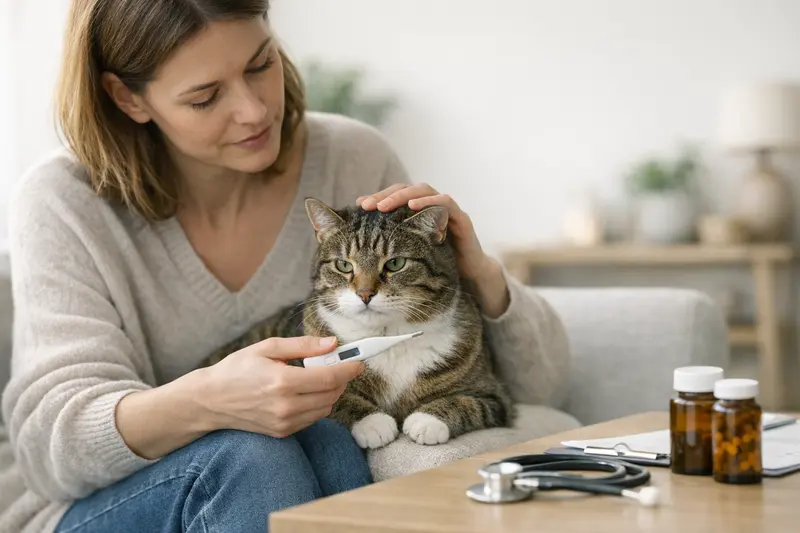 Tierarztuntersuchung zur Fieberprävention Eine Katze wird beim Tierarzt untersucht, um mögliche Gesundheitsrisiken frühzeitig zu erkennen.
